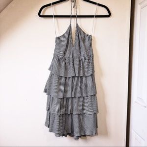 Black and White Ruffled Halter Mini Dress